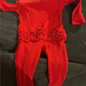Red Spearmint Love Waffle Knit Onesie with Ruffle Butt
